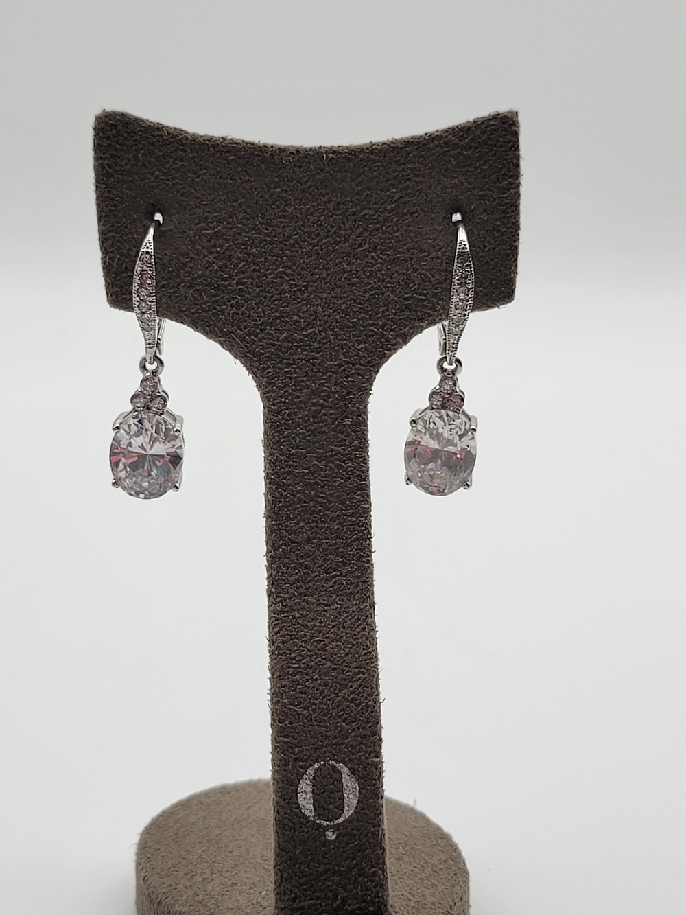 N China Silver-tone classic oval solitaire drop earrings